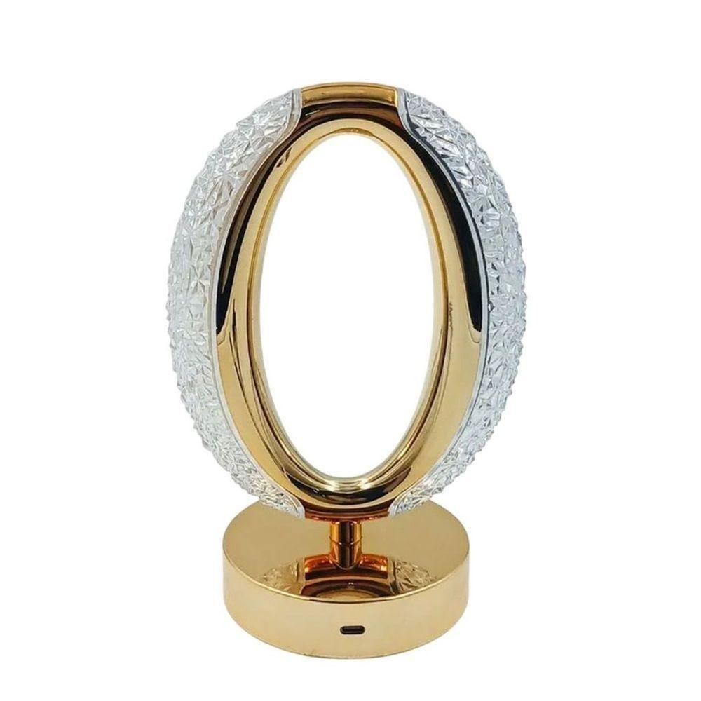 Luminária Abajur De Mesa Cristal Oval Luxo 3 Tons Luzes Bateria Recarregável Usb - 1