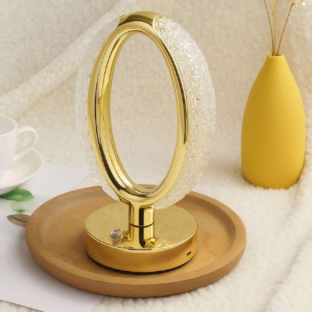 Luminária Abajur De Mesa Cristal Oval Luxo 3 Tons Luzes Bateria Recarregável Usb - 2