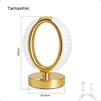 Luminária Abajur De Mesa Cristal Oval Luxo 3 Tons Luzes Bateria Recarregável Usb - 5