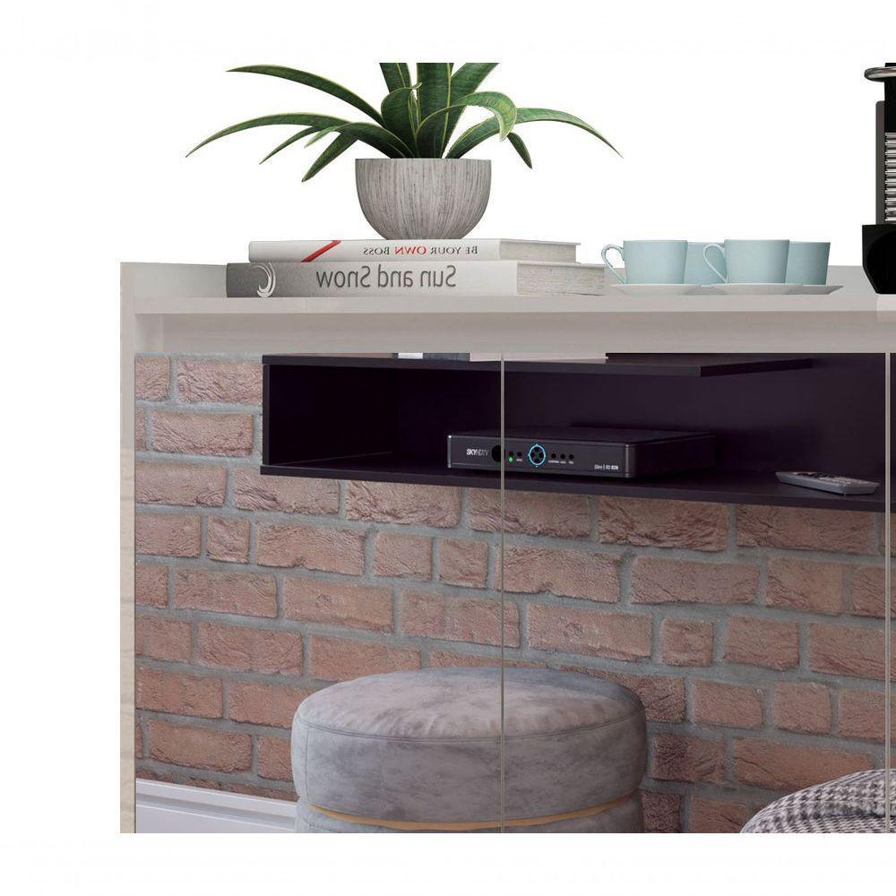 Buffet Aparador Retrô Com Espelho Delux 3 Portas Branco Gloss - Moveisaqui - 3