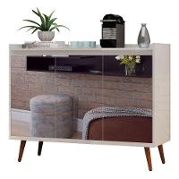 Buffet Aparador Retrô Com Espelho Delux 3 Portas Branco Gloss - Moveisaqui - 1