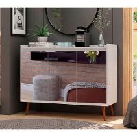 Buffet Aparador Retrô Com Espelho Delux 3 Portas Branco Gloss - Moveisaqui - 2