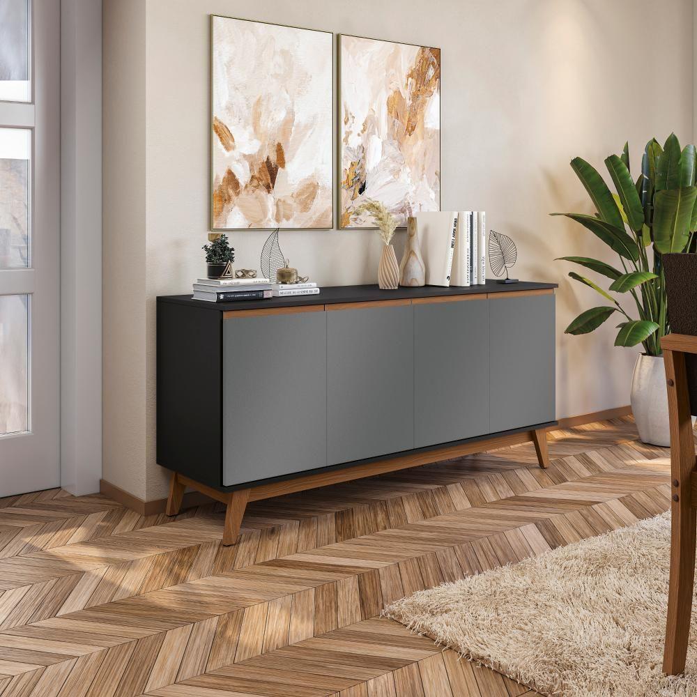 Aparador Kappesberg 4 Portas Preto Fosco/chumbo 156cm - 1