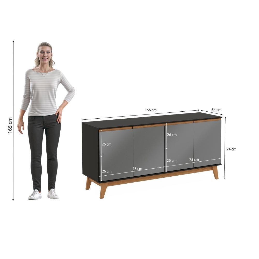 Aparador Kappesberg 4 Portas Preto Fosco/chumbo 156cm - 2