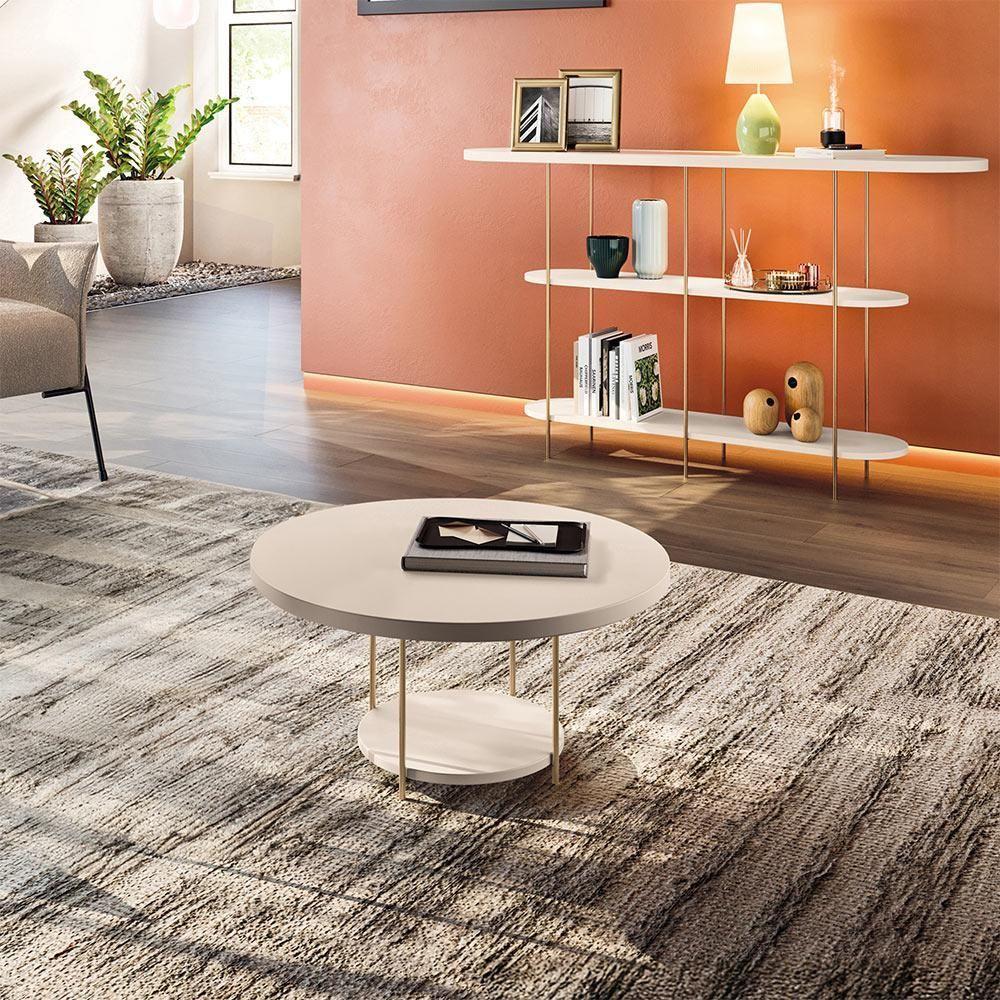 Conjunto Decorativo Aparador E Mesa De Centro Walker Pés De Aço Tampo Mdf Off White G26 - Gran Belo - 1