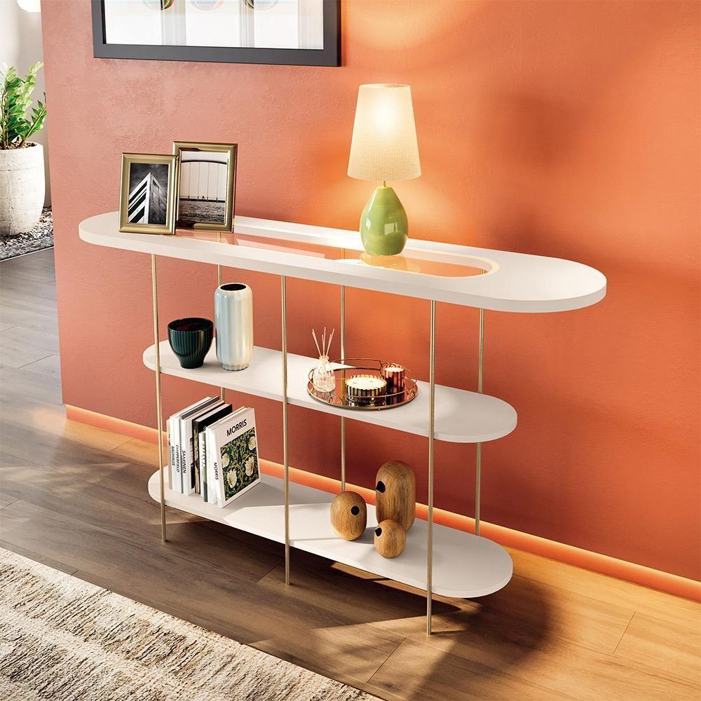 Conjunto Decorativo Aparador E Mesa De Centro Walker Pés De Aço Tampo Mdf Off White G26 - Gran Belo - 6