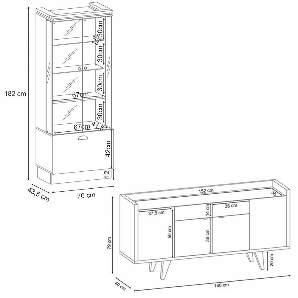 Conjunto Decorativo Cristaleira E Buffet Aparador Peggy/albâni Off White/castanho G26 - Gran Belo - 6