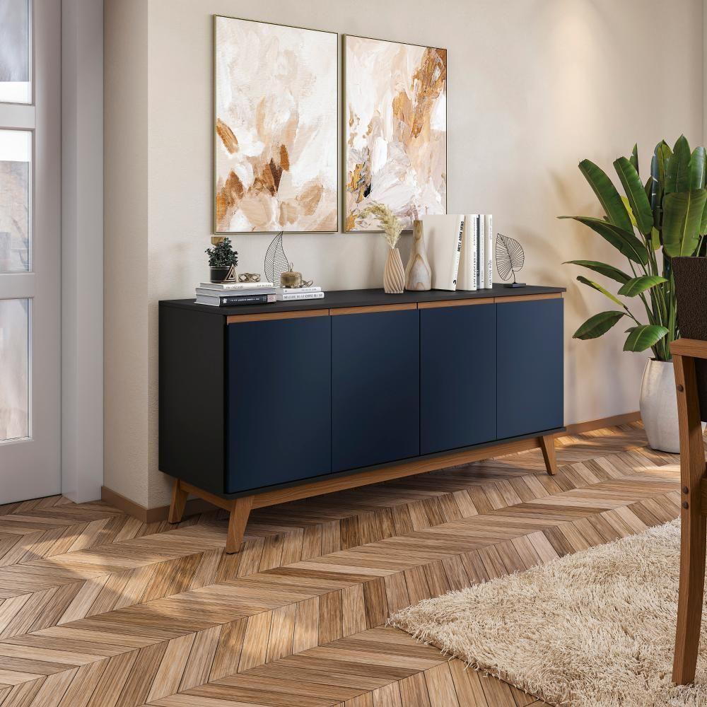 Aparador Kappesberg 4 Portas Preto Fosco/azul Profundo 156cm - 1