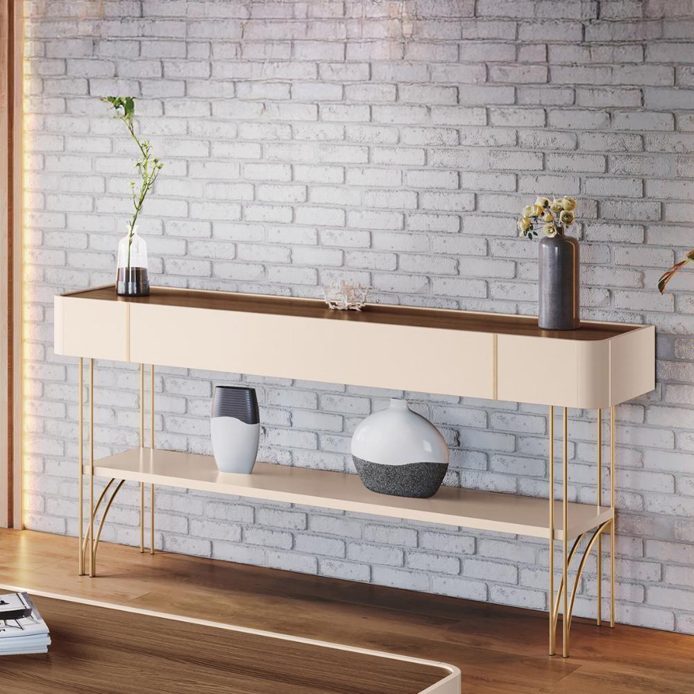 Aparador Buffet Vivant Com Pés Em Aço Off White/castanho Off White/castanho - 2