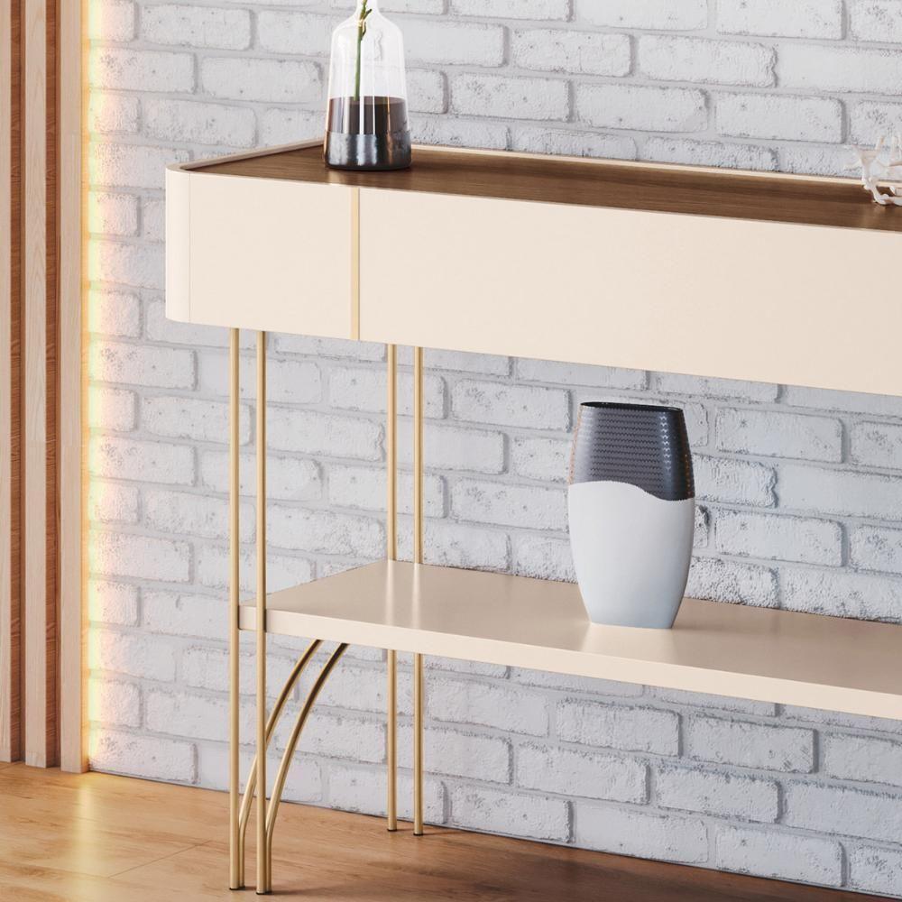 Aparador Buffet Vivant Com Pés Em Aço Off White/castanho Off White/castanho - 3