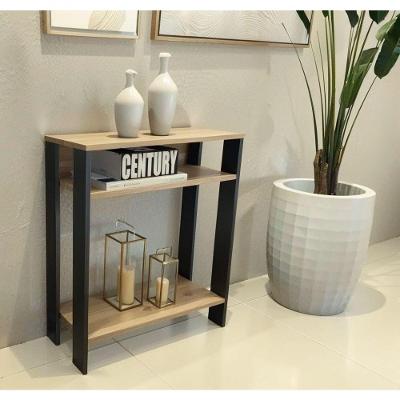 Mesa de Apoio Aparador Impressora Retangular MDF 60cm Preto com Amadeirado Claro para Escritório