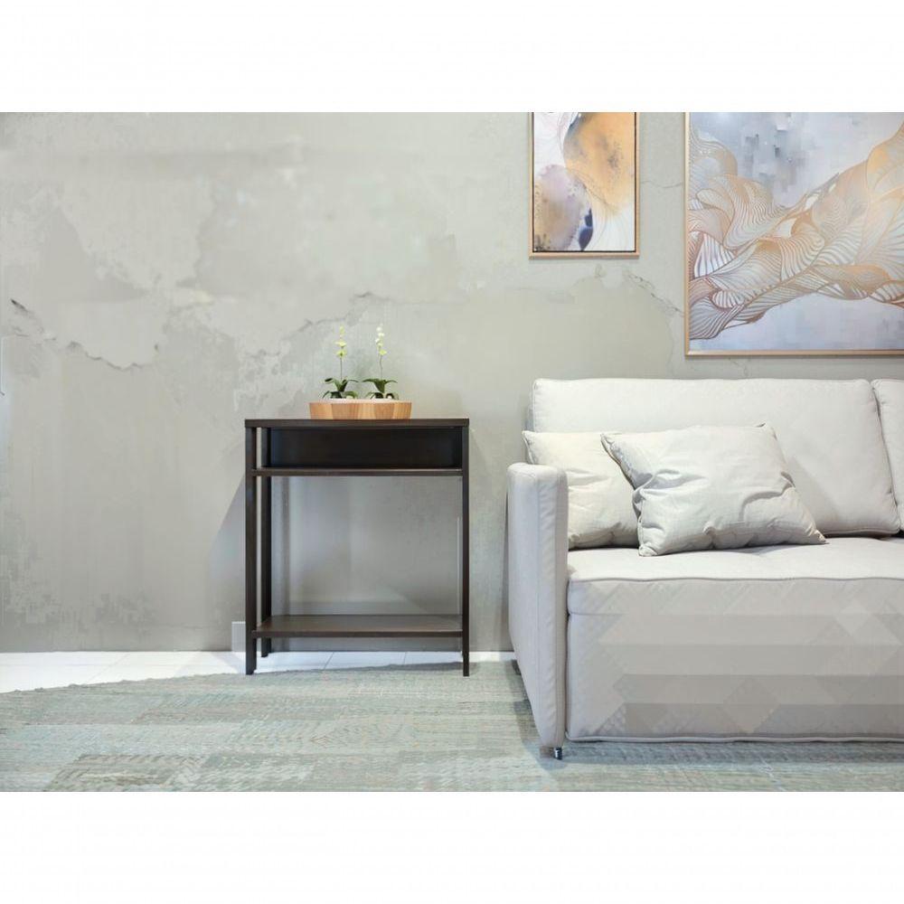 Aparador Mesinha Mesa De Apoio Mesa De Impressora Escritório Cozinha Refeitório Preto Com Amadeirado Escuro - 2