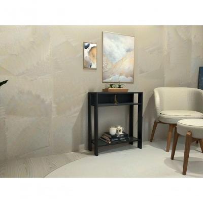 Mesa de Apoio Aparador em MDF 60cm Preto com Amadeirado Escuro para Impressora