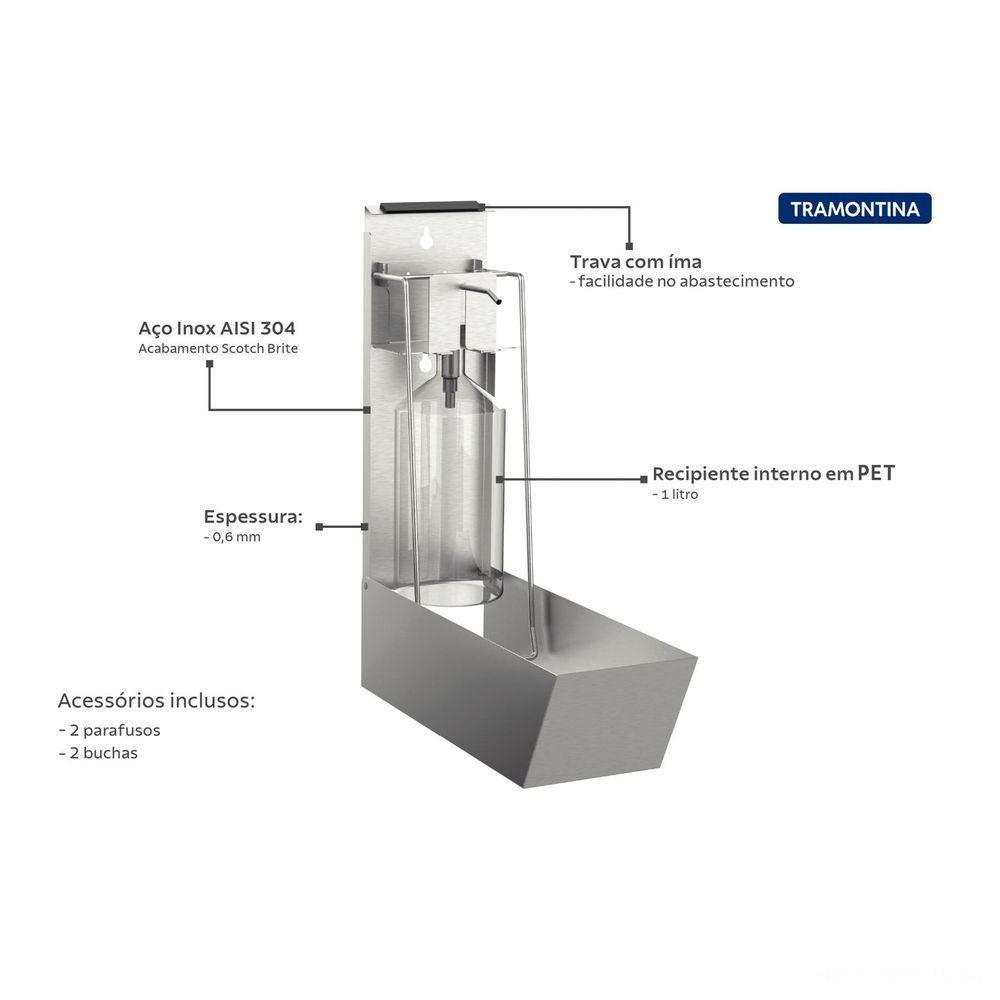 Dispenser De álcool Gel E Sabão Líquido 1 Litro Em Aço Inox Com Acabamento Escovado - 3