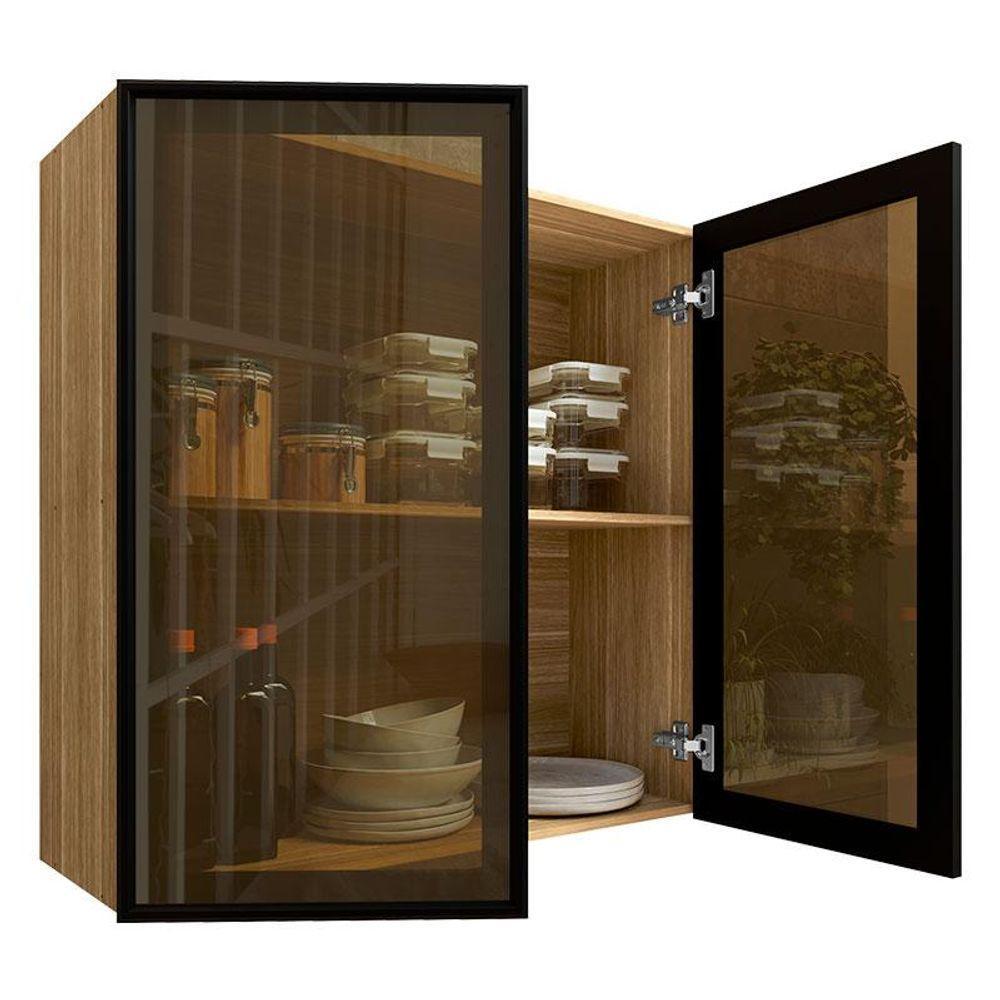 Armário Aéreo Art 6001 2 Portas De Vidro 80 Cm Freijó Abs Preto - Kits Paraná - 4