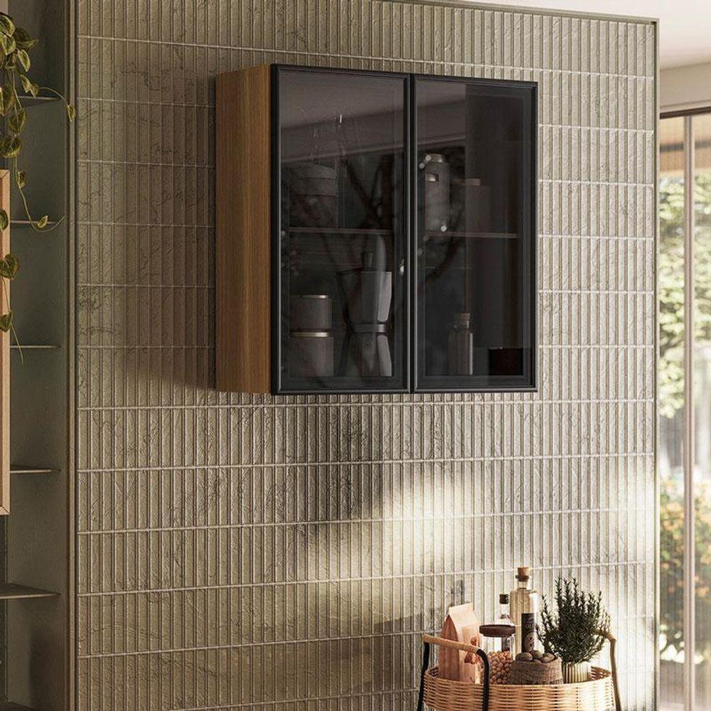 Armário Aéreo Art 6001 2 Portas De Vidro 80 Cm Freijó Abs Preto - Kits Paraná - 5
