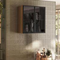 Armário Aéreo Art 6001 2 Portas De Vidro 80 Cm Freijó Abs Preto - Kits Paraná - 5