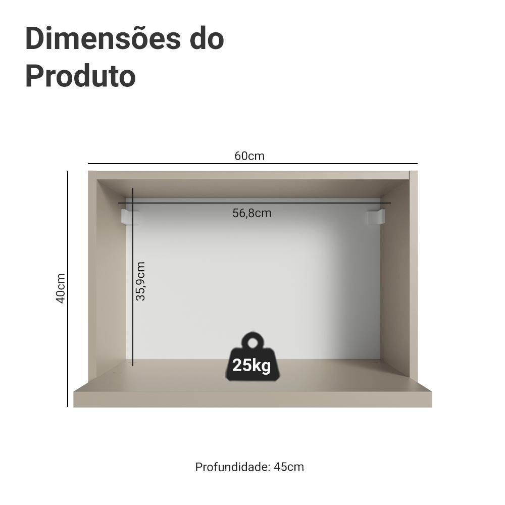 Armário Aéreo 60 Cm Nicho Para Microondas/forno Elétrico Nice Madesa Crema - 3