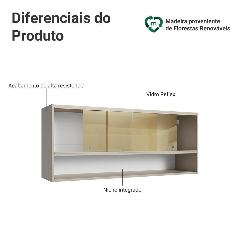 Armário Aéreo 2 Portas De Correr De Vidro Reflex E 1 Nicho Nice Madesa Crema - 3