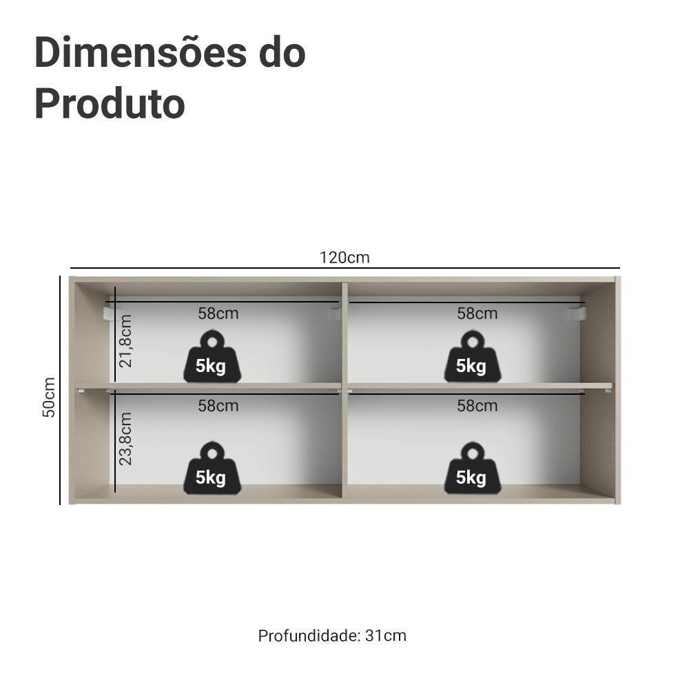 Armário Aéreo 120 Cm 2 Portas Nice Madesa Crema - 2