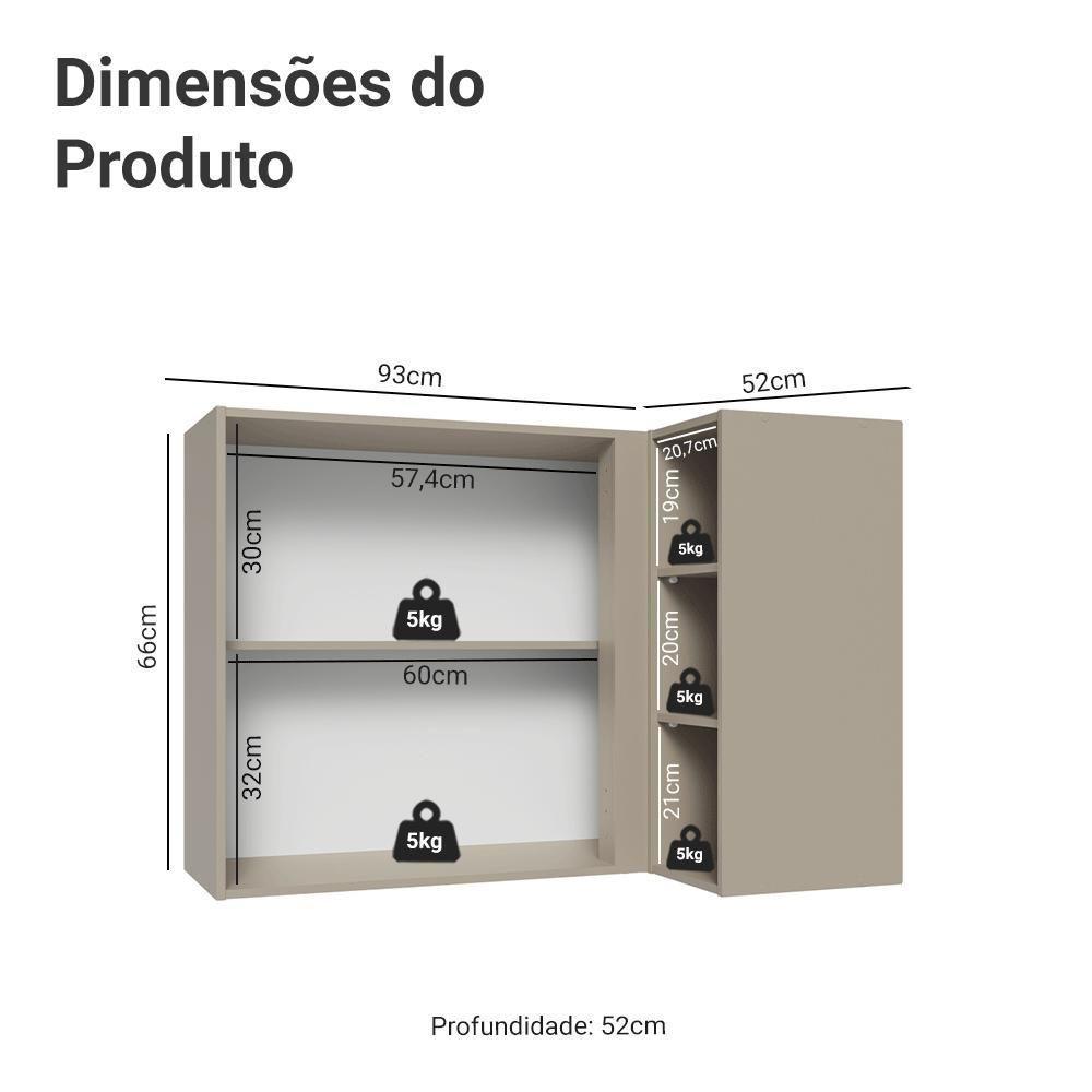 Armário Aéreo De Canto 1 Porta E Adega Nice Madesa Crema - 2