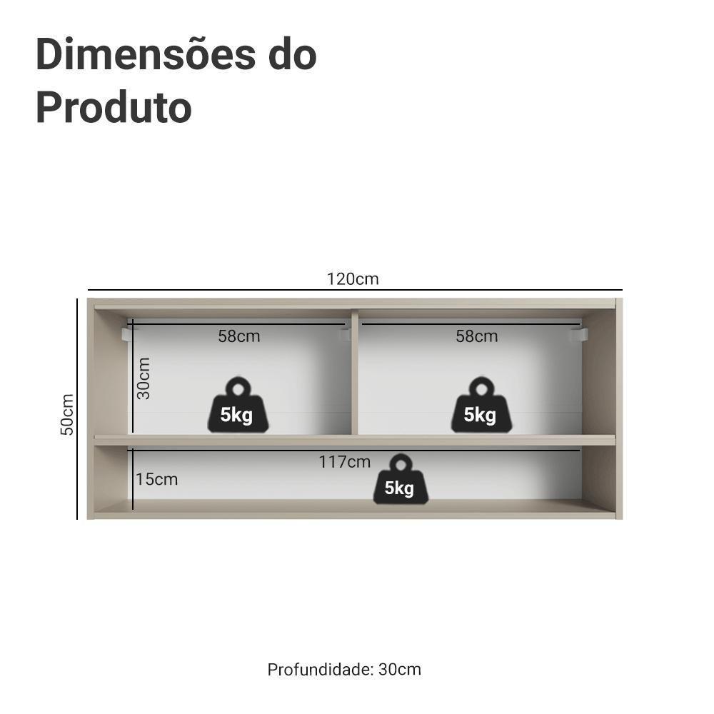 Armário Aéreo 2 Portas De Correr De Vidro Pontilhado E 1 Nicho Nice Madesa Crema - 2