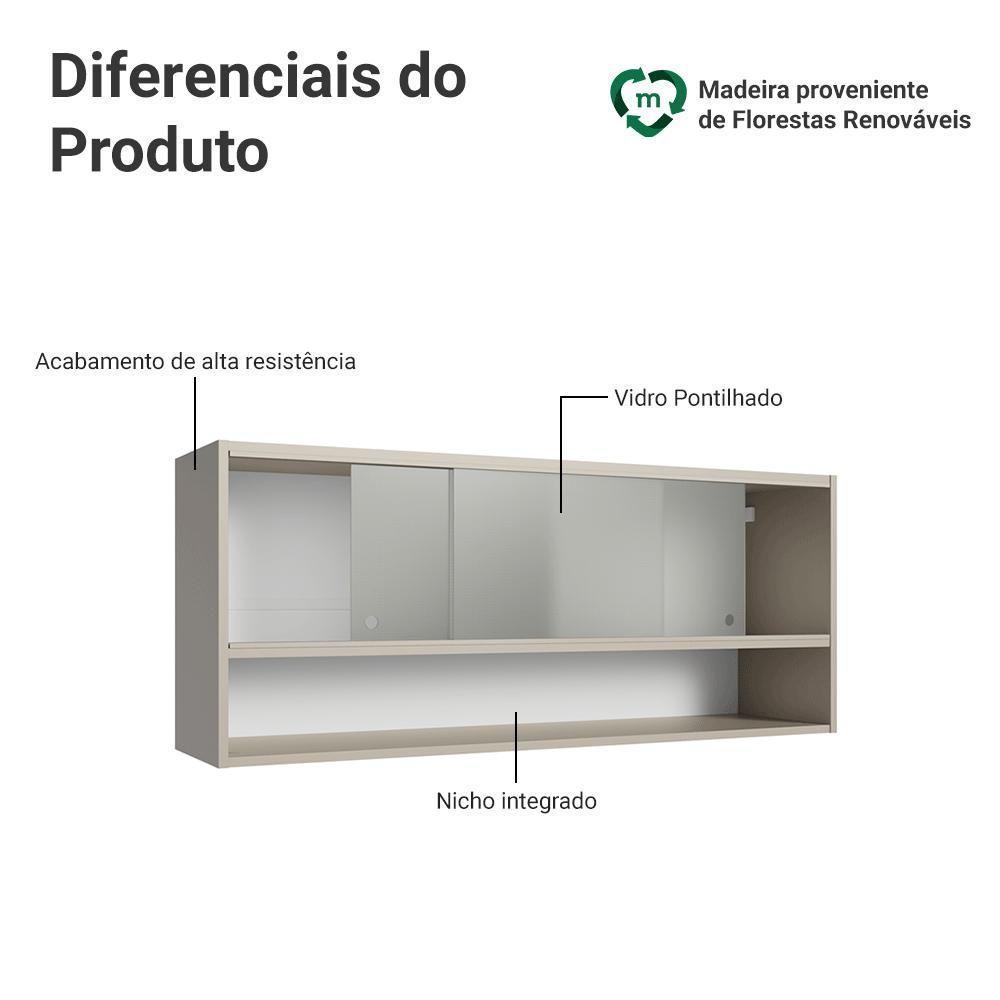 Armário Aéreo 2 Portas De Correr De Vidro Pontilhado E 1 Nicho Nice Madesa Crema - 3