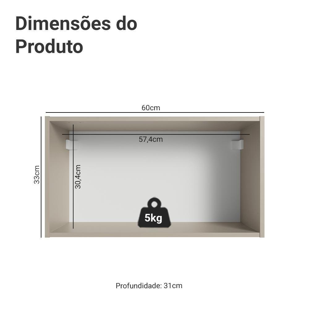 Armário Aéreo 60 Cm 1 Porta Basculante Nice Madesa Crema - 2