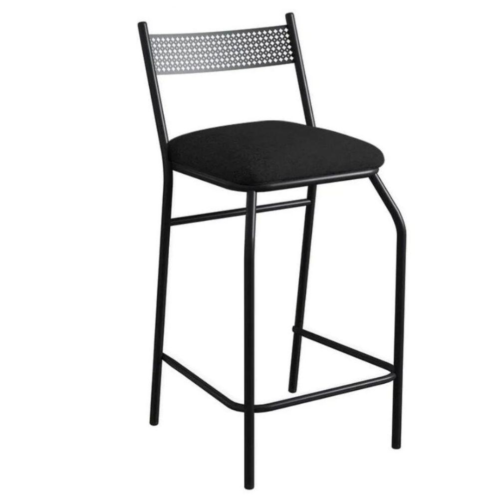 Kit 03 Banquetas Alta Com Encosto Ibiza Industrial Para Balcão Cozinha Corino Preto - Aurora Line - 3