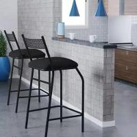 Kit 03 Banquetas Alta Com Encosto Ibiza Industrial Para Balcão Cozinha Corino Preto - Aurora Line - 2
