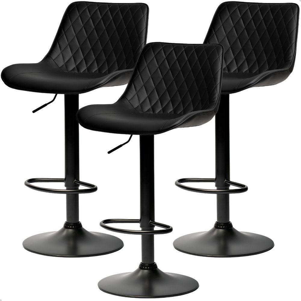 Banqueta Alta Cozinha Bar Balcão Para Bancada Encosto Kit 03 Preto - 1