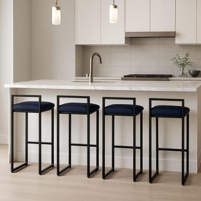 Kit 4 Banqueta Alta Ferro Cozinha Corino Bancada Gourmet Azul Marinho