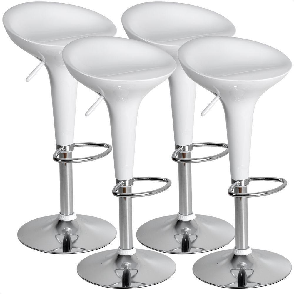 Kit 04 Un Banquetas Giratória Alta Tulipa Lotus Assento Abs Branco - 1