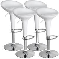 Kit 04 Un Banquetas Giratória Alta Tulipa Lotus Assento Abs Branco - 1