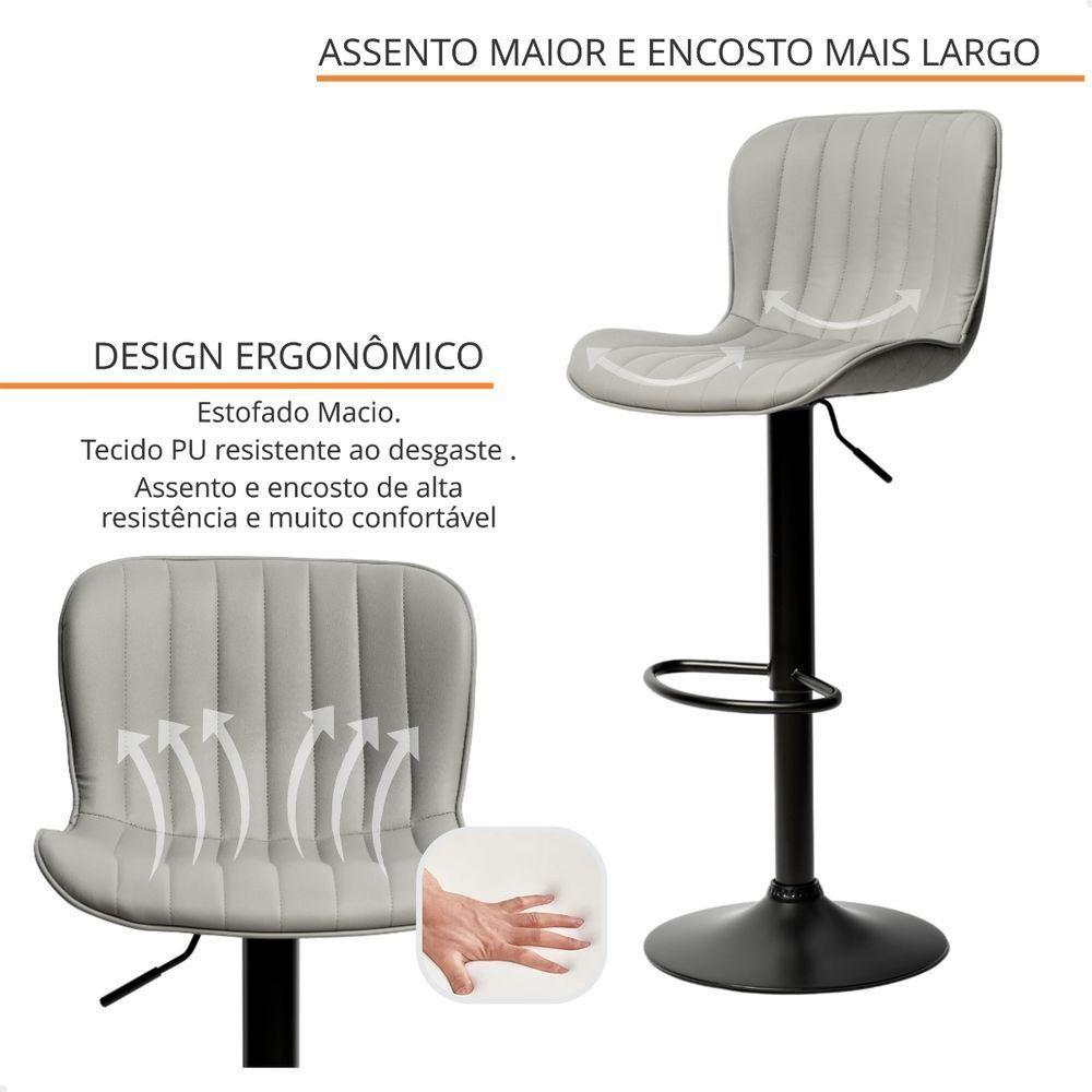 Kit 03 Banqueta Giratória Alta Encosto Bancada Cozinha Bar Cinza Claro - 4