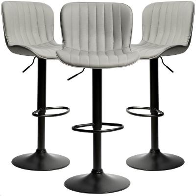Kit 03 Banqueta Giratória Alta Encosto Bancada Cozinha Bar Cinza Claro