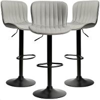 Kit 03 Banqueta Giratória Alta Encosto Bancada Cozinha Bar Cinza Claro - 1
