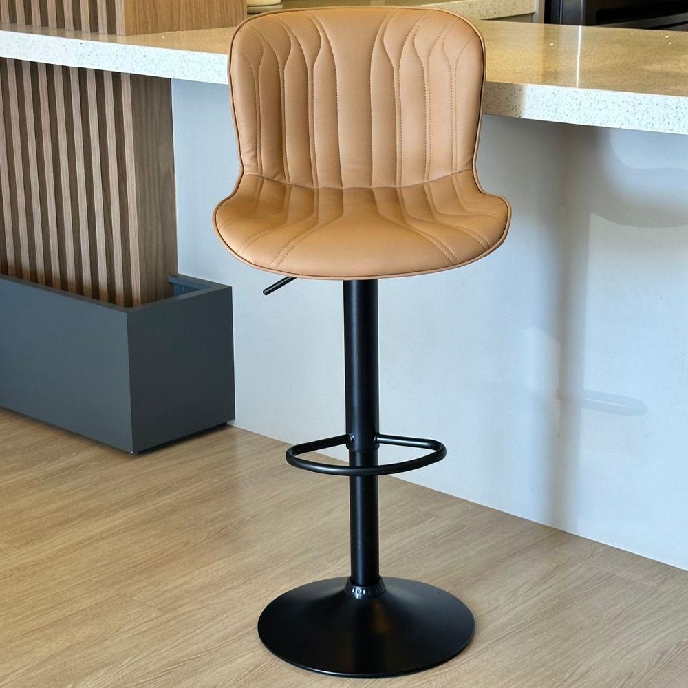 Kit 03 Un Banquetas Altas Giratórias Encosto Bar Confortável Caramelo - 4