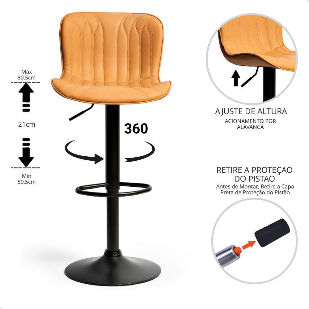 Kit 03 Un Banquetas Altas Giratórias Encosto Bar Confortável Caramelo - 6