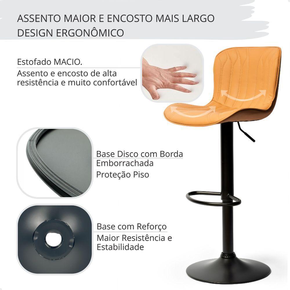 Kit 03 Un Banquetas Altas Giratórias Encosto Bar Confortável Caramelo - 7