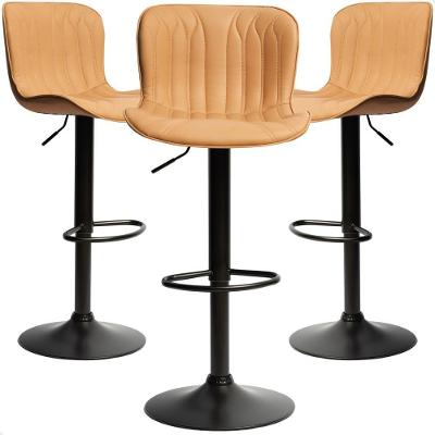 Kit 03 Un Banquetas Altas Giratórias Encosto Bar Confortável Caramelo