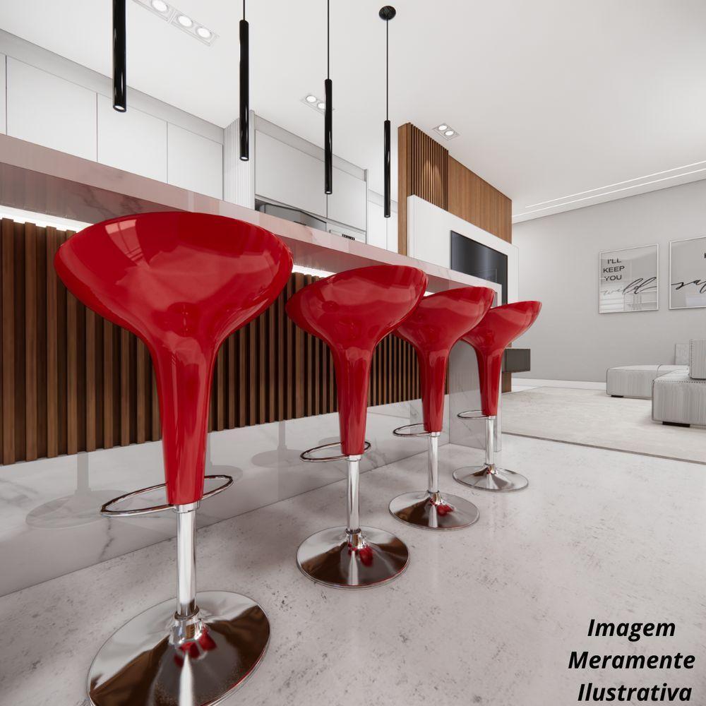Kit 05 Un Banquetas Giratória Alta Tulipa Lotus Assento Abs Vermelho - 5