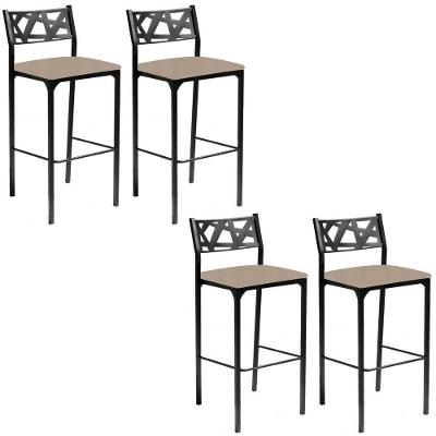 Kit 04 Banquetas Alta Com Encosto Luiza Gourmet Para Balcão Cozinha Suede Bege - Aurora Line