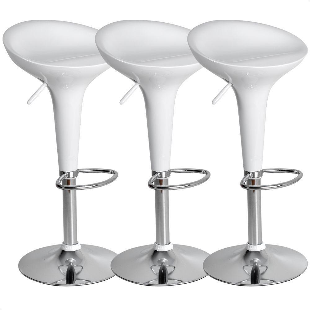 Kit 03 Un Banquetas Giratória Alta Tulipa Lotus Assento Abs Branco - 1