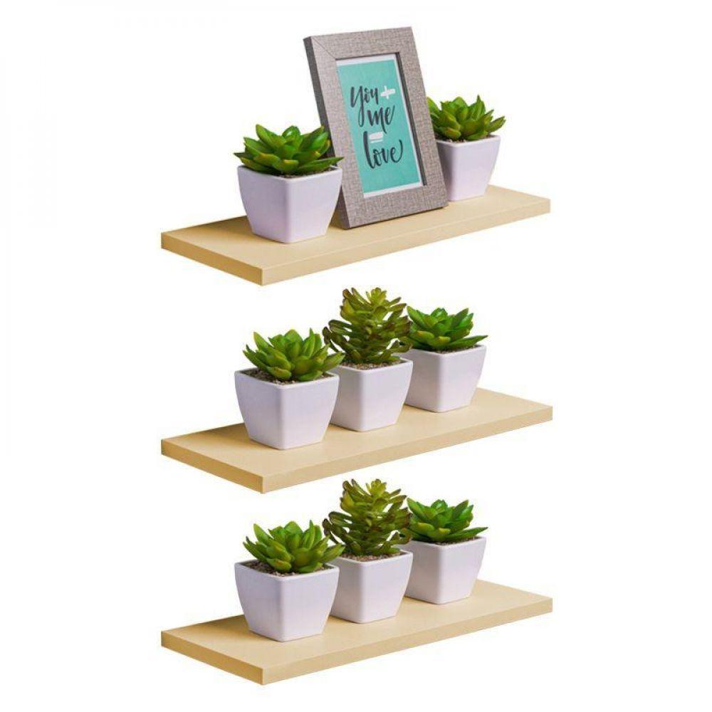 Kit 3 Prateleiras 40 X 15cm Bege Claro Suporte Invisível - 1