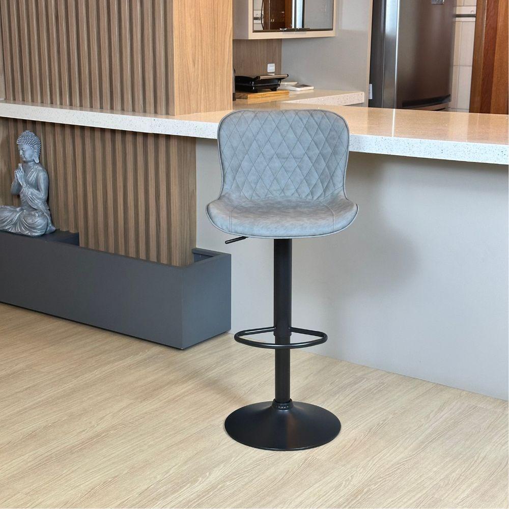 Banqueta Giratória Com Encosto Alta Para Cozinha Bancada Bar Cinza - 4