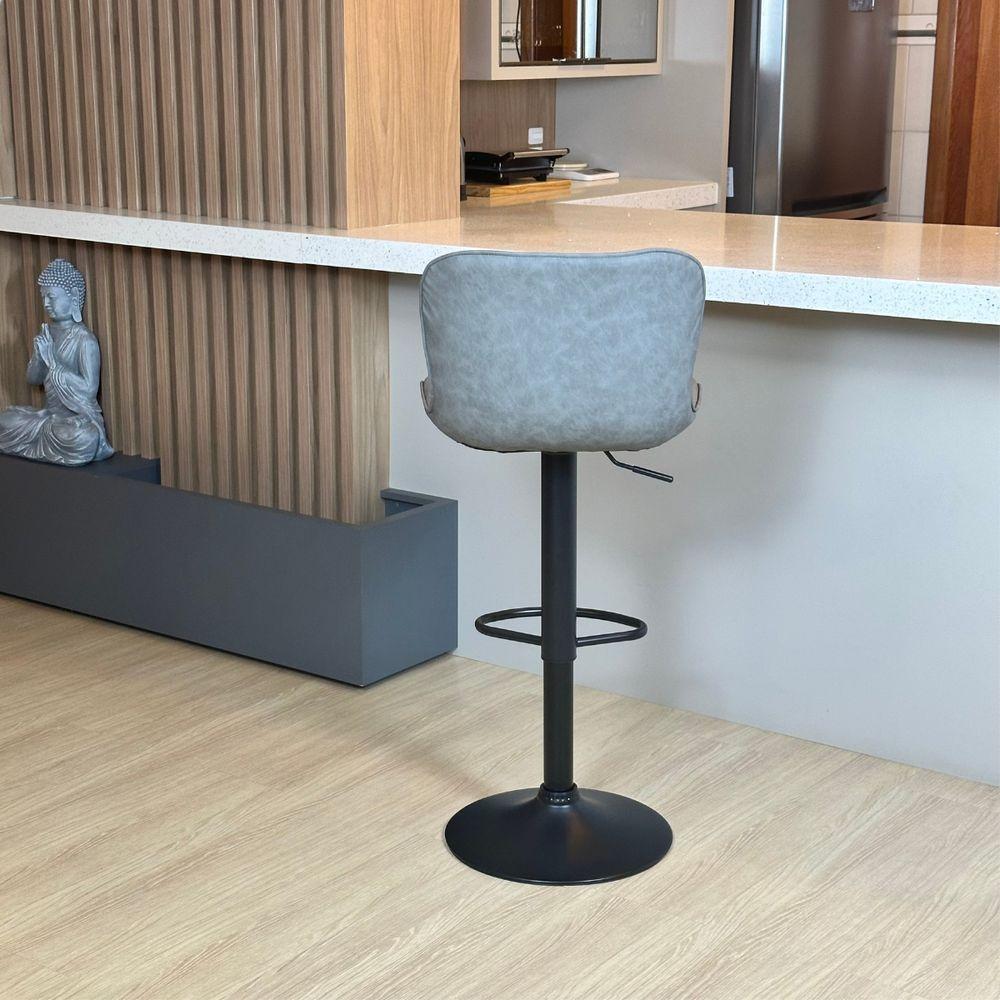 Banqueta Giratória Com Encosto Alta Para Cozinha Bancada Bar Cinza - 10