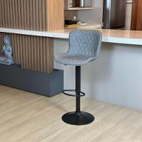 Banqueta Giratória Com Encosto Alta Para Cozinha Bancada Bar Cinza - 5