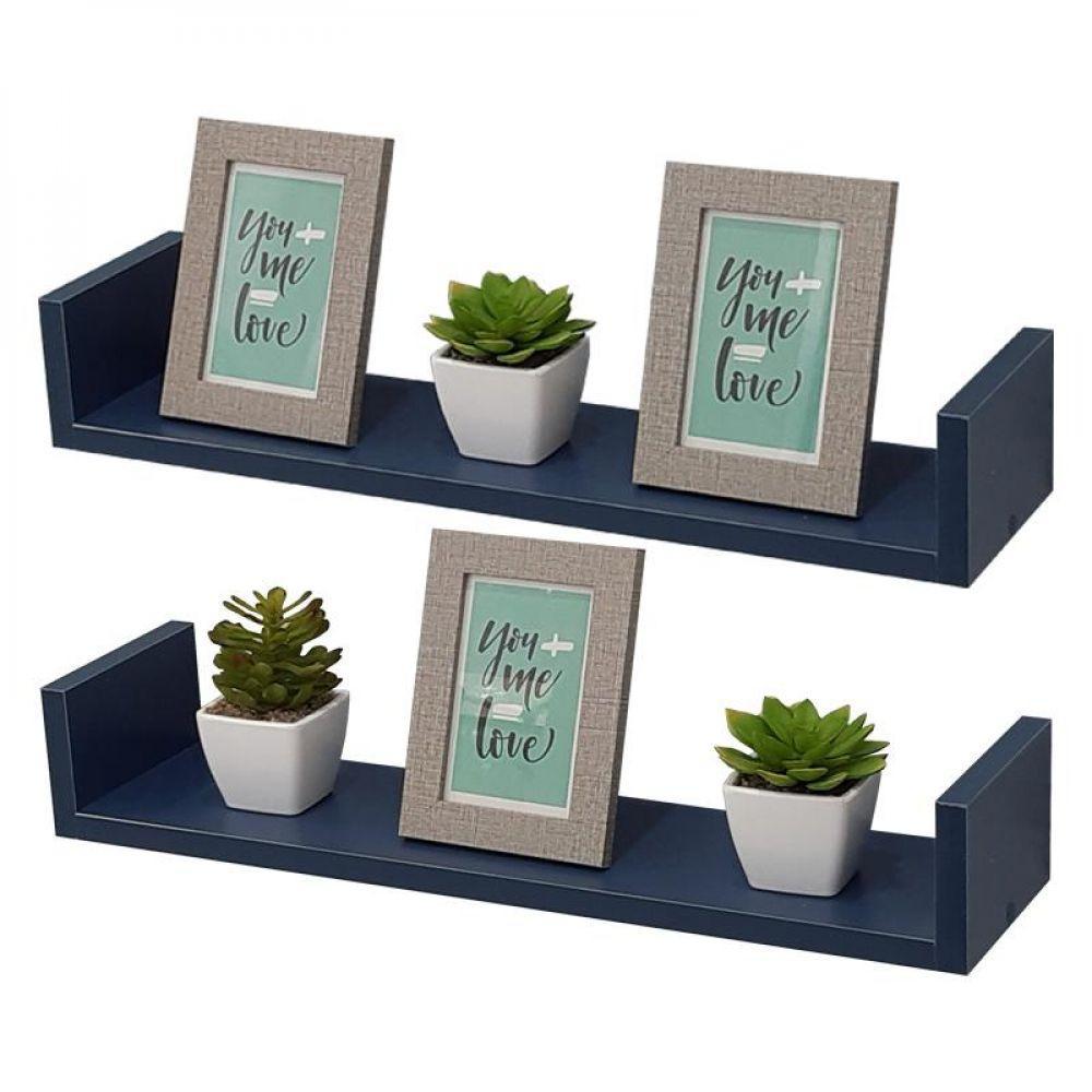 Kit 2 Prateleiras em U 80X25cm Azul com Suporte Invisível - 1