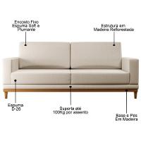 Sofá Living 180cm 3 Lugares Kayrós D05 Linho Bege - Mpozenato
